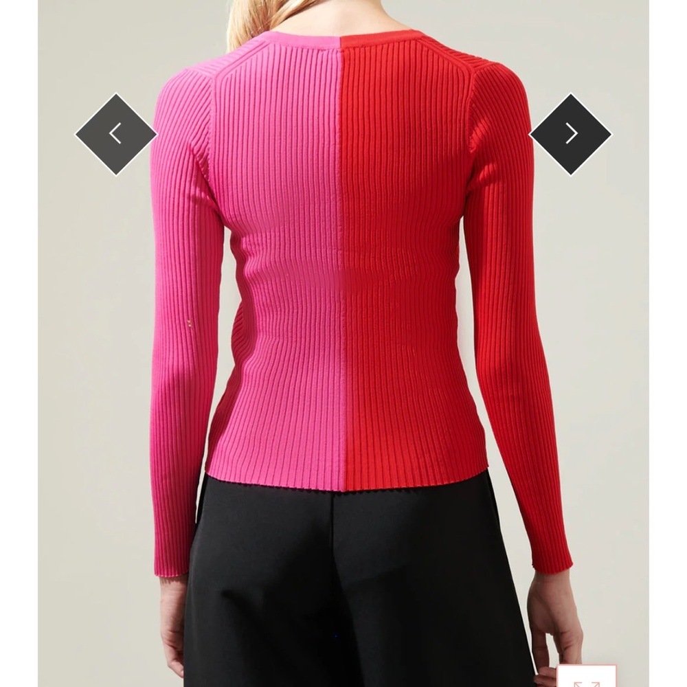 Strut & Bolt Button Up Color Block Ribbed Cardigan Large Pink Red Valentines - Picture 3 of 8